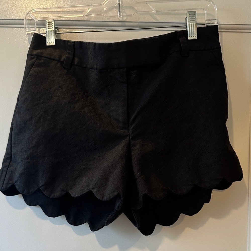 J Crew Factory Black Linen Scallop Hem Women's Shorts